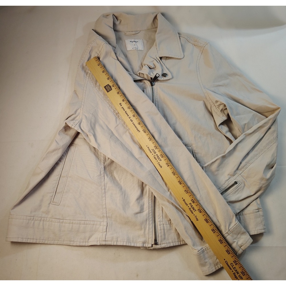 Old Navy Womens XL Beige Cotton Twill Asymmetrical Moto Jacket Zipper Cuffs Tan - Picture 5 of 8